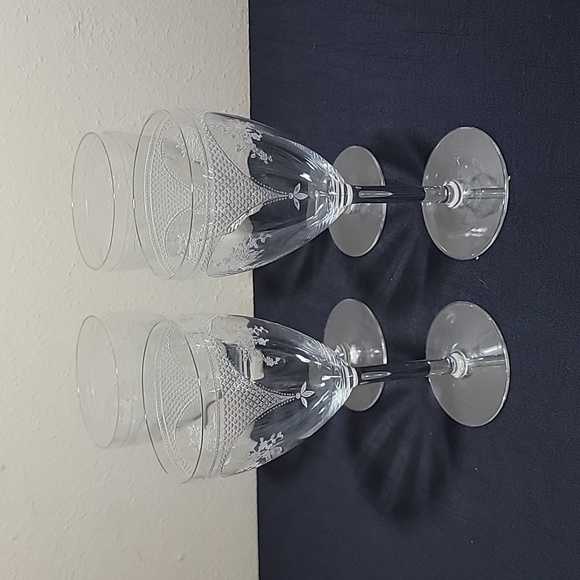 Fostoria Virginia Etched Rose/Lattice Set Of Four Water Goblets 6 7/8